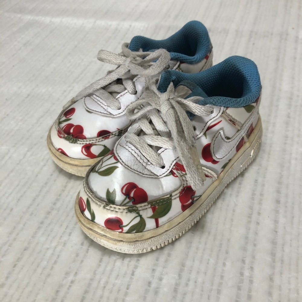 Nike Air Force 1 Cherry Print Sneakers Blue Trim Toddler Shoes Size‎ 6